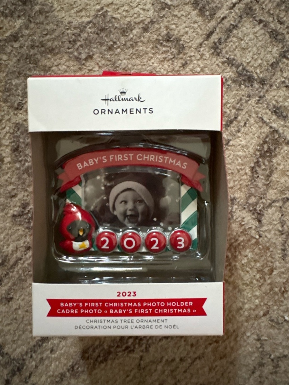 Hallmark Red and Green Baby's First Christmas 2023 Photo Ornament
